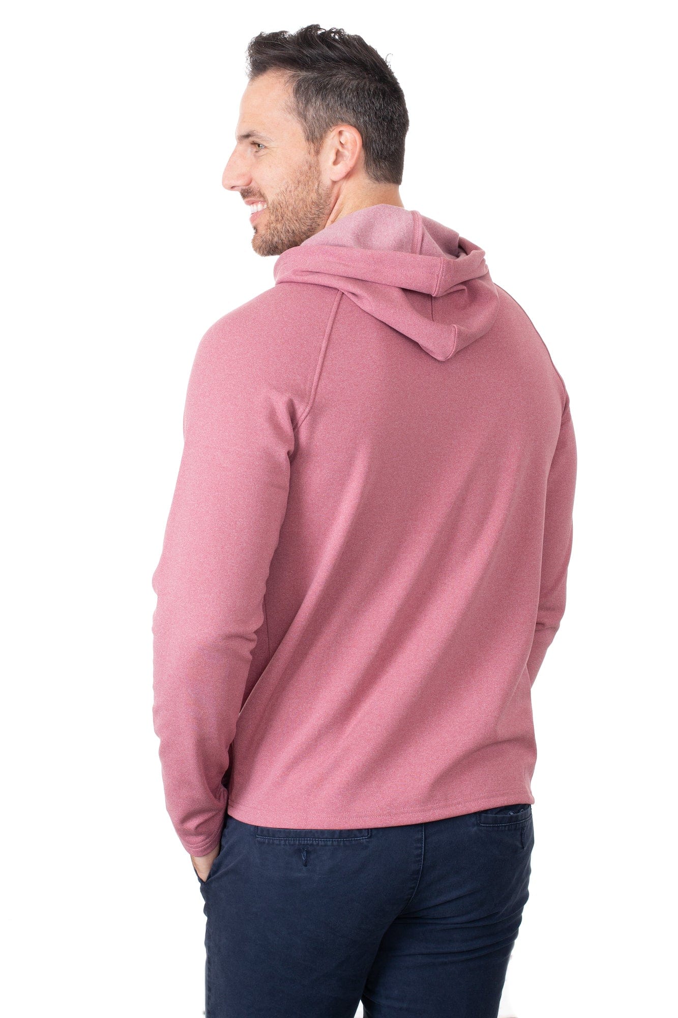 heathered maroon men's hoodie back