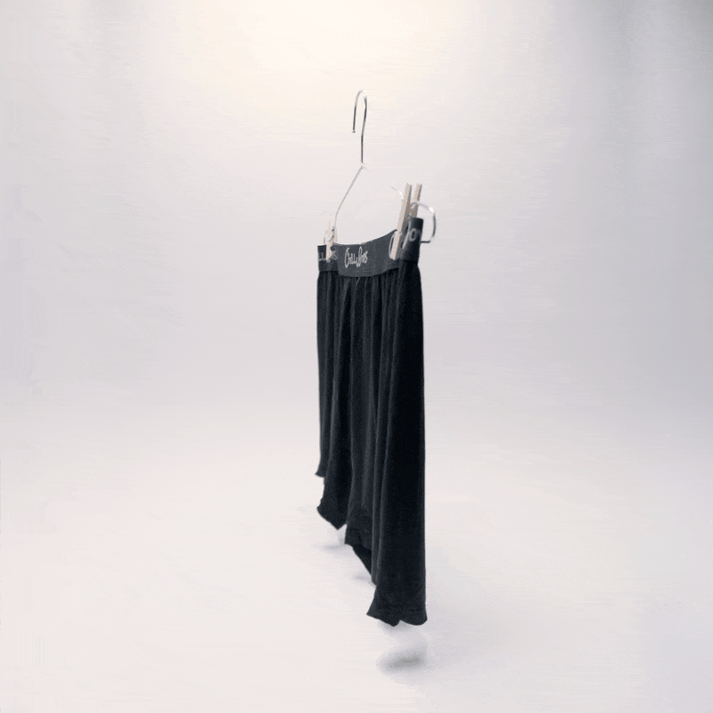 Black bamboo boxers spinning on hanger