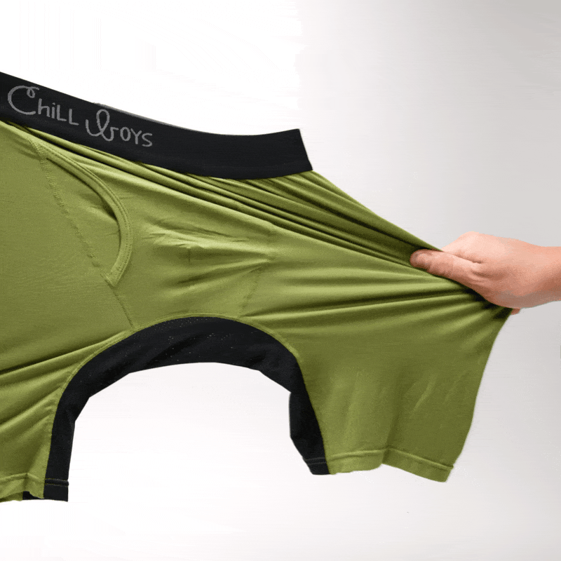 green briefs being stretched