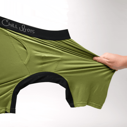 green briefs being stretched