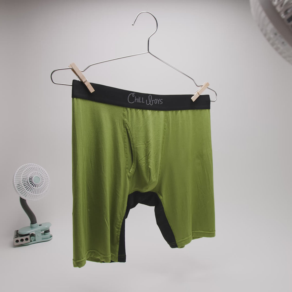 Green bamboo briefs blowing in the wind