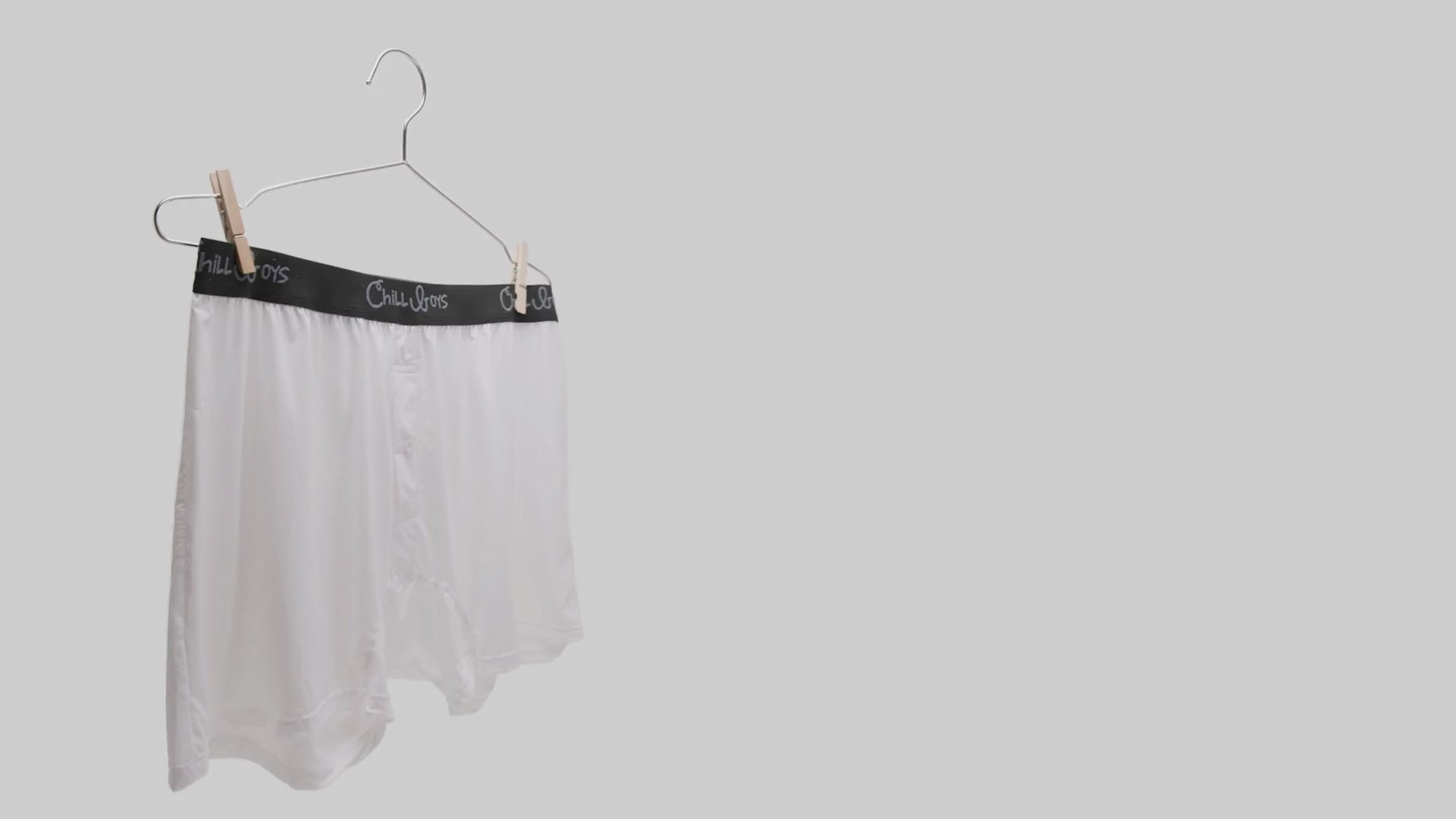 Chill Boys white performance boxers blowing with a fan