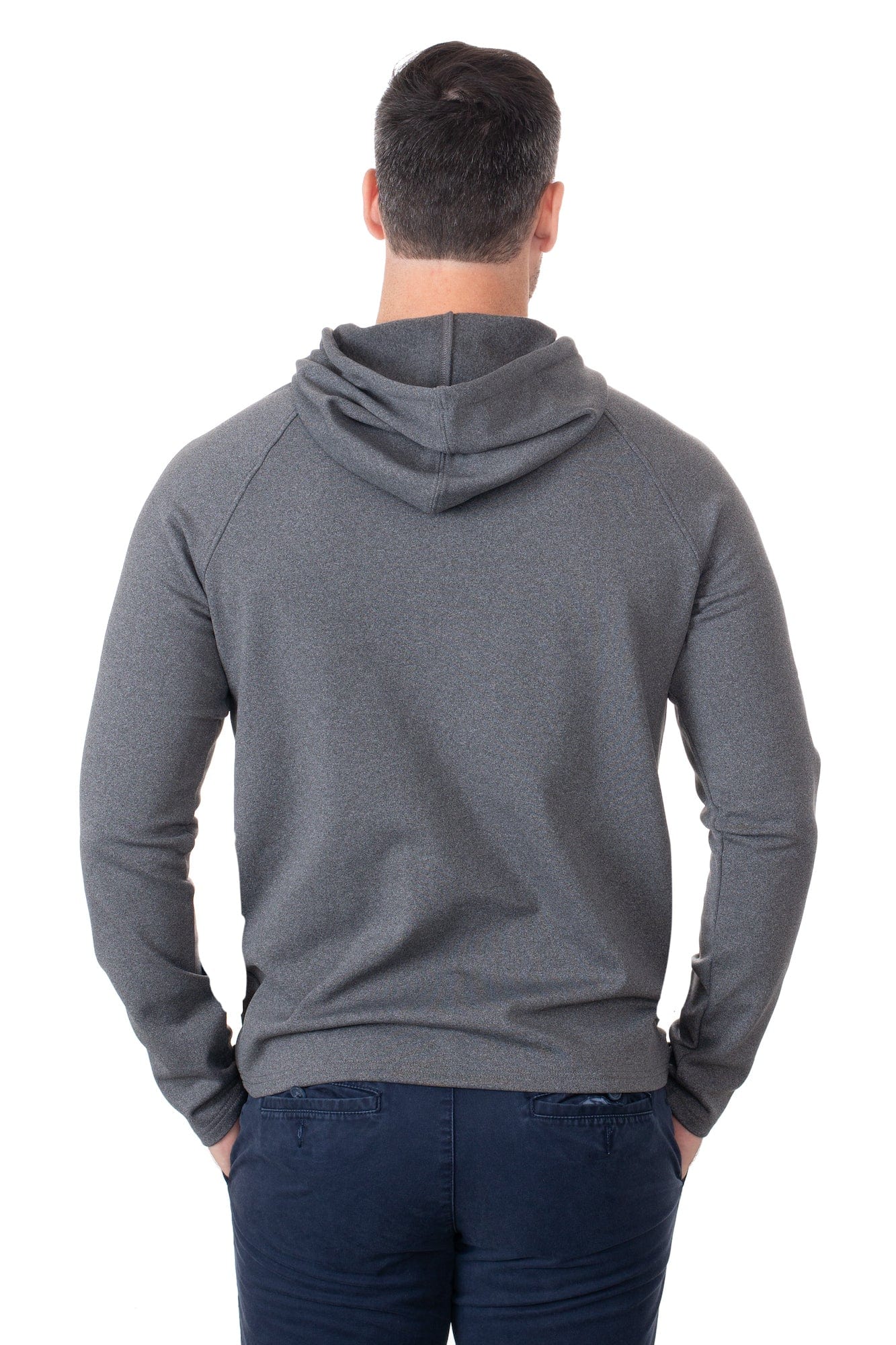 hooded pullover sweatshirt grey back